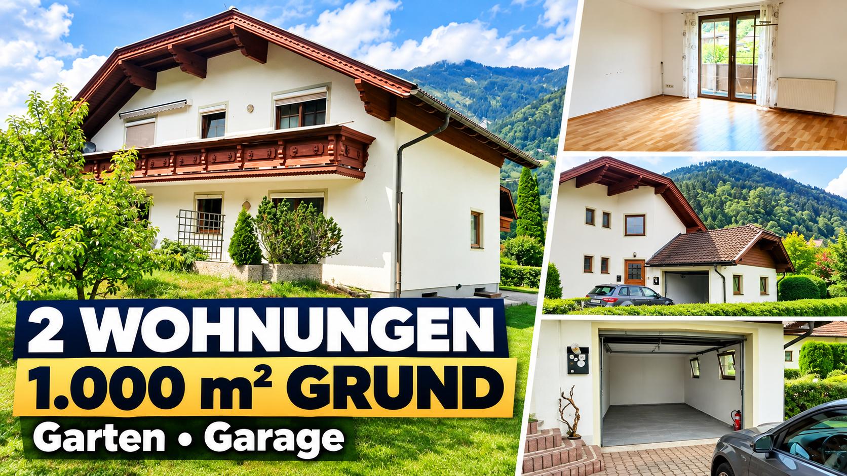 Schönes Haus (2 Wohnungen à 82 m²) mit Keller, Balkon, Terrasse, Garten, Garage und 2 Abstellplätzen in Möllbrücke - Haus - Möllbrücke